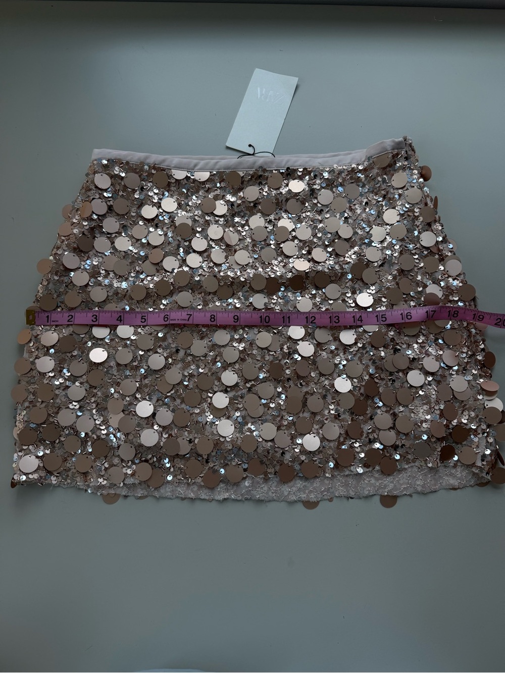 NWT Zara Sequin Mini Skirt Pink Gold - Picture 8 of 12